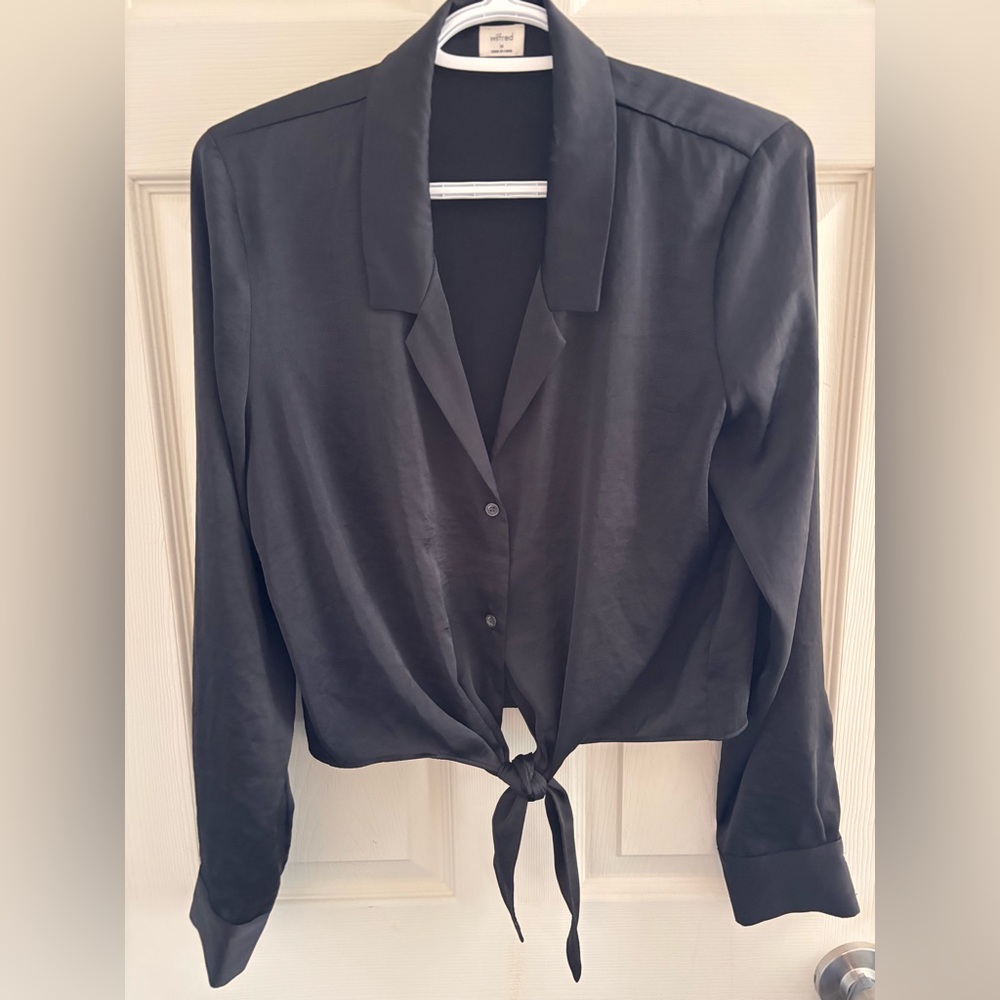 WILFRED sarin Black Tie-Front Blouse
